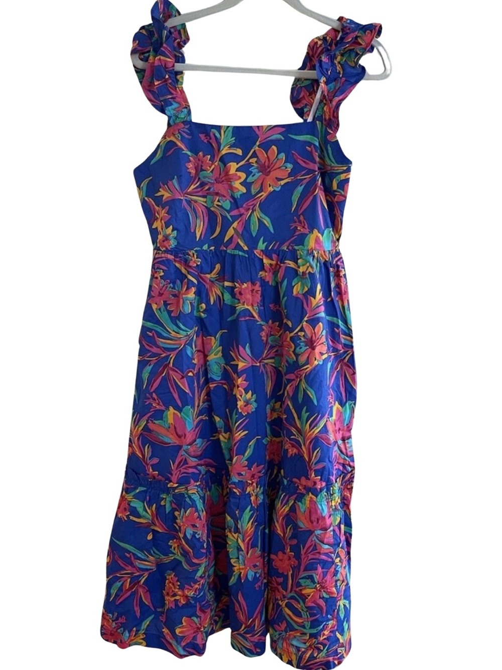 J Crew Brilliant Blue Dark Peo Midi Square Neck Vacation Dress Size 10 - Picture 5 of 9